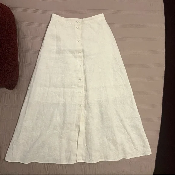 Paris Atelier & Other Stories Cream Button-Front A-Line Linen Skirt - Picture 3 of 9